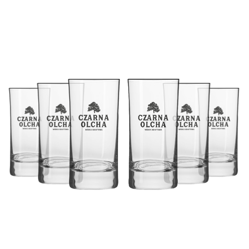 ZESTAW 6 SZT KIELISZKÓW DO WÓDKI Z LOGO CZARNA OLCHA 45 ML